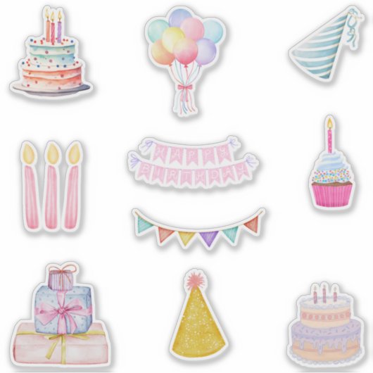 ハッピーバースデーケーキ,風船,ろうそく シール (正面)