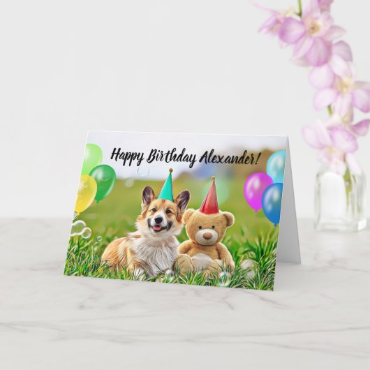ハッピーバースデーコルギドッグ折り畳みグリーティングカード カード (蘭)