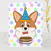 ハッピーバースデーコルギ漫画 カード (黄色い花)