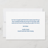 ハッピーバースデーコースタルカンパニーパーソナライズされたフラット カード (裏面)