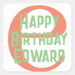 ハッピーバースデーコーラルオレンジグリーン名シール スクエアシール