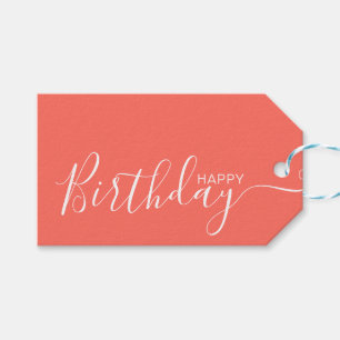 ハッピーバースデーコーラルホワモダンイト ギフトタグ
