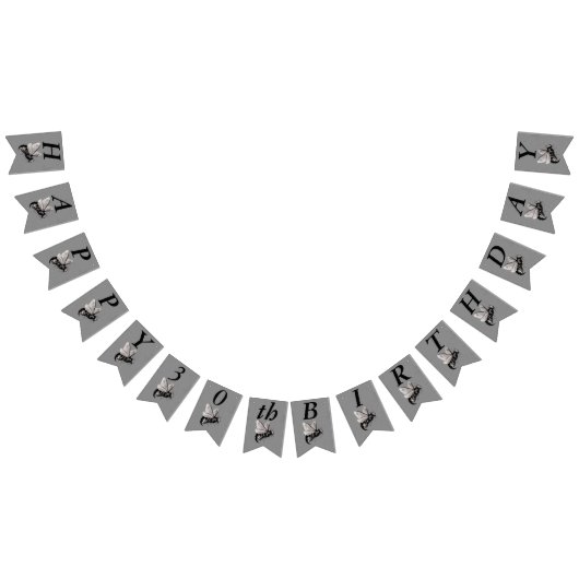 ハッピーバースデーゴシック大型ビースカルウインググレイ バンティングフラッグ (全)