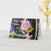 ハッピーバースデーゴドーターピンクのローズブーケ カード (黄色い花)