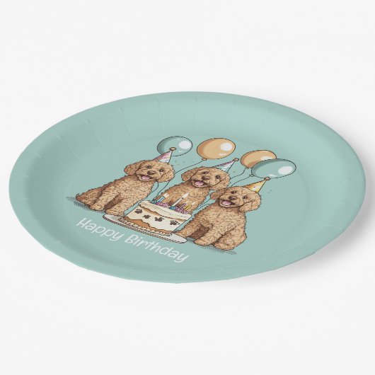 ハッピーバースデーゴルデンドルドッグス ペーパープレート (アングル)