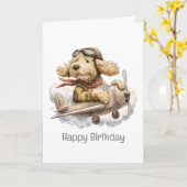 ハッピーバースデーゴルデンドルドッグパイロット飛行機 カード (黄色い花)