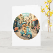 ハッピーバースデーゴルデンドルドッグライディングスクーター カード (黄色い花)