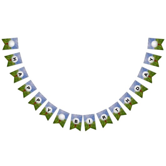 ハッピーバースデーゴルフボールオンティー芝生 バンティングフラッグ (全)