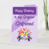 ハッピーバースデーゴージャスなガールフレンドの鳥パープル カード (正面)