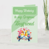 ハッピーバースデーゴージャスなボーイフレンドの鳥の緑 カード (正面)