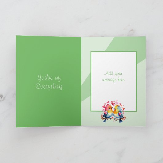 ハッピーバースデーゴージャスなボーイフレンドの鳥の緑 カード (内部)