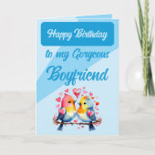 ハッピーバースデーゴージャスなボーイフレンドの鳥ブルー カード (正面)