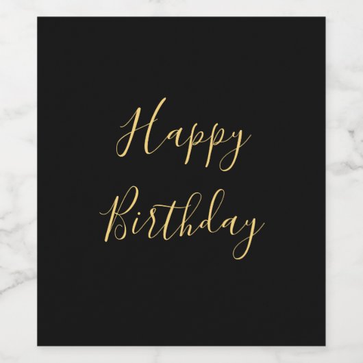 ハッピーバースデーゴールデンイエローカスタム文字ブラック ワインラベル (シングルラベル)