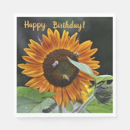 ハッピーバースデーゴールデンサンフラワー スタンダードランチョンナプキン (正面)