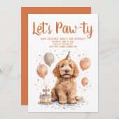 ハッピーバースデーゴールデンドールドッグお誕生日ケーキ 招待状 (正面/裏面)