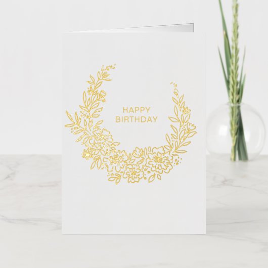 ハッピーバースデーゴールデンリース 箔グリーティングカード (正面)