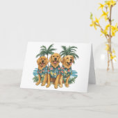 ハッピーバースデーゴールデンレトリエバードッグスハワイアン カード (黄色い花)