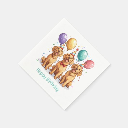 ハッピーバースデーゴールデンレトリバードッグ スタンダードカクテルナプキン (角)