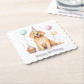 ハッピーバースデーゴールデンレトリーブドッグ ペーパーコースター (アングル)