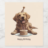 ハッピーバースデーゴールデンレトリーブドッグ ワインラベル (シングルラベル)