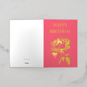 ハッピーバースデーゴールデン牡丹 箔グリーティングカード (外側レイダウン)