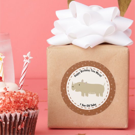 ハッピーバースデーサイのサイ動物園動物 ラウンドシール (パーティー)