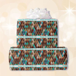 ハッピーバースデーサウスウェスト地球トーン名前の年齢を追加 ラッピングペーパー