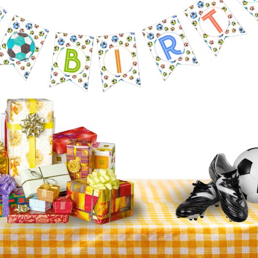 ハッピーバースデーサッカーボールのバンティングバナー バンティングフラッグ