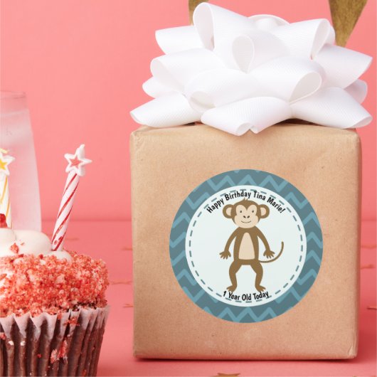 ハッピーバースデーサル動物園 ラウンドシール (パーティー)