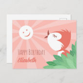 ハッピーバースデーサンキュート漫画バードガール ポストカード (正面/裏面)