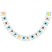 ハッピーバースデーサンシャインブルー&金ゴールド水玉模様 バンティングフラッグ (全)