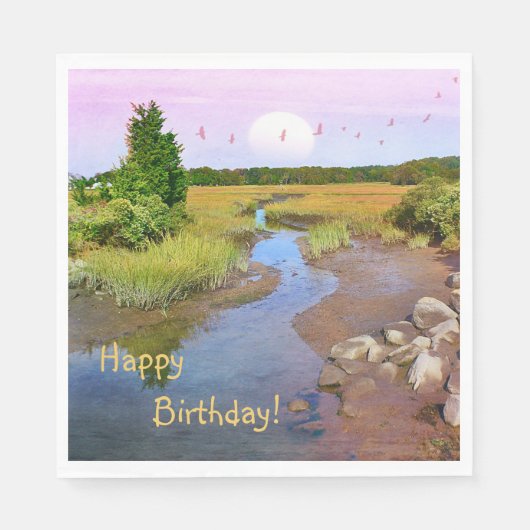 ハッピーバースデーサンセットシーショア スタンダードランチョンナプキン (正面)