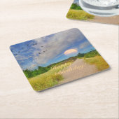 ハッピーバースデーサンセットパスからビーチ紙プレート スクエアペーパーコースター (アングル)