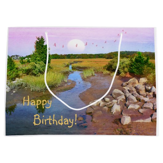 ハッピーバースデーサンセットビーチ ラージペーパーバッグ (正面)