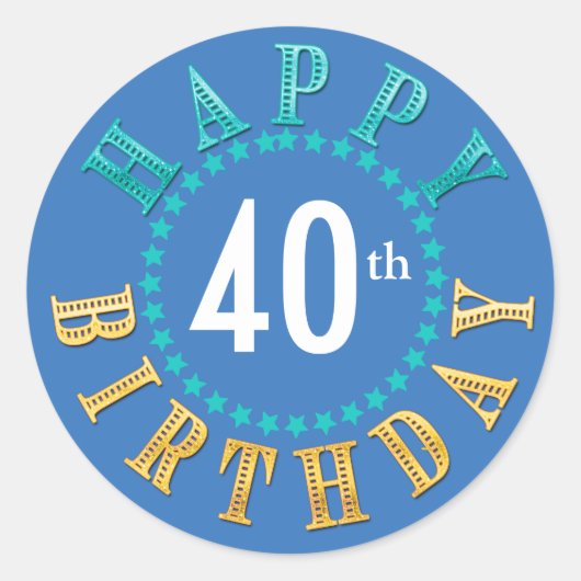 ハッピーバースデーサークル星ブルーID527 ラウンドシール (正面)