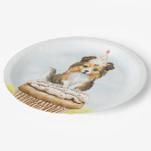 ハッピーバースデーシェットランド・ シープドッグパップケーキ ペーパープレート (アングル)