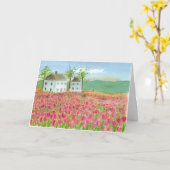 ハッピーバースデーシェーカーハウスピンクチューリップフィールド カード (黄色い花)