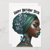 ハッピーバースデーシエスタブラックガール魔法メラニン女王 招待状 (正面/裏面)