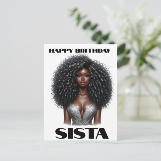 ハッピーバースデーシエスタブラック女性メラニンクイーンズ シーズンポストカード (スタンド正面)
