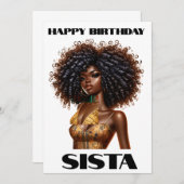 ハッピーバースデーシエスタブラック女性メラニンクイーンズ 招待状 (正面/裏面)