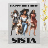 ハッピーバースデーシスタブラックガール魔法メラニンラブ カード (黄色い花)