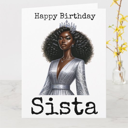 ハッピーバースデーシスタメラニンウィメンブラックウィメンズシス カード (黄色い花)