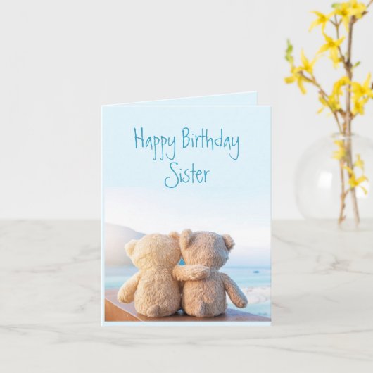 ハッピーバースデーシスターかわいいシスターテディベア カード (黄色い花)