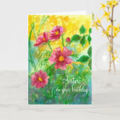 ハッピーバースデーシスターピンクコスモスフラワーズ カード (黄色い花)