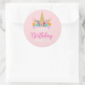 ハッピーバースデーシスターユニコーンピンクパーティー ラウンドシール (バッグ)