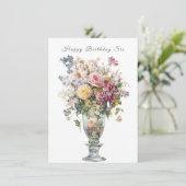 ハッピーバースデーシス美しい水色の花 カード (スタンド正面)