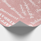 ハッピーバースデーシックバラ金ゴールドグリッターピンク ラッピングペーパー (角)
