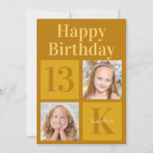 ハッピーバースデーシック金ゴールド2写真パーソナライズされた カード (正面)