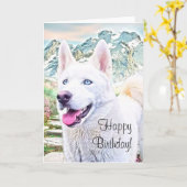 ハッピーバースデーシベリアンハスキーグリーティングカード カード (黄色い花)