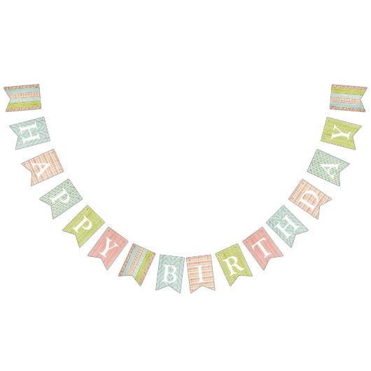 ハッピーバースデーシャビーコテージシックパーティーデコール バンティングフラッグ (全)